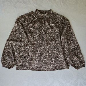 Ann Taylor Pink Brown Cream Black Floral Lightweight Long-Sleeve Blouse Size SP